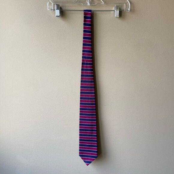 NWOT Brooks Brothers Makers Blue and Magenta Horizontal Striped Silk Tie - Picture 1 of 7